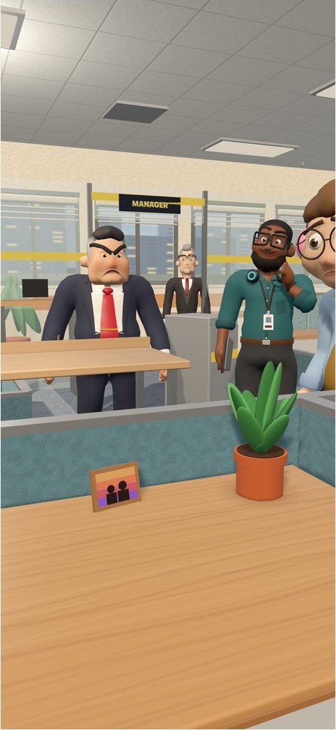 The view from your desk: the Manager glares over the next desk while coworkers stand around